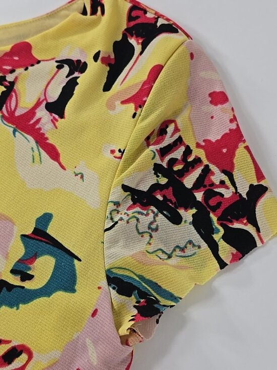 VINTAGE Joseph A. Colorful Paris Dance Print CROP TOP SZ MED Multicolor Abstract - Picture 8 of 16